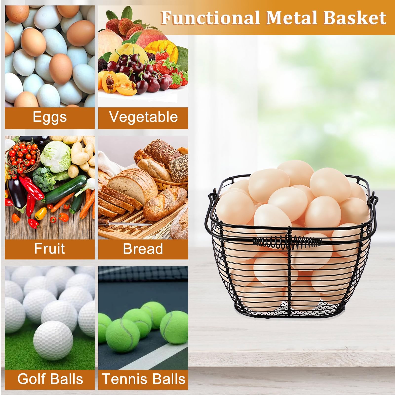 2 PCS 7" Black Square Wire Egg Baskets for Fresh Egg With Handle, Small Metal...