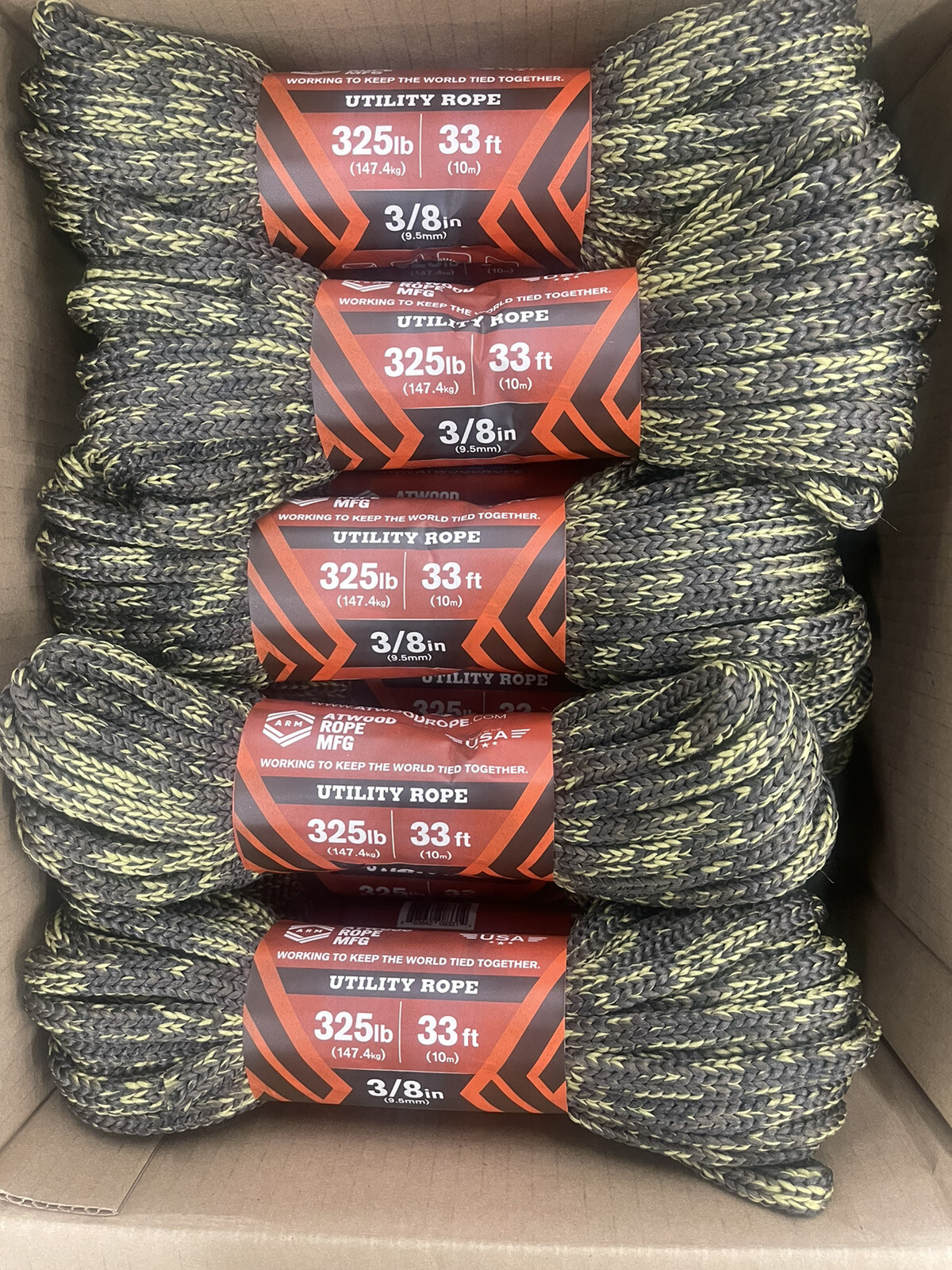 Atwood 3/8” 33’ Utility Rope 325lb Green Camo 24 Pack Case NEW Resale 3/8in 33ft