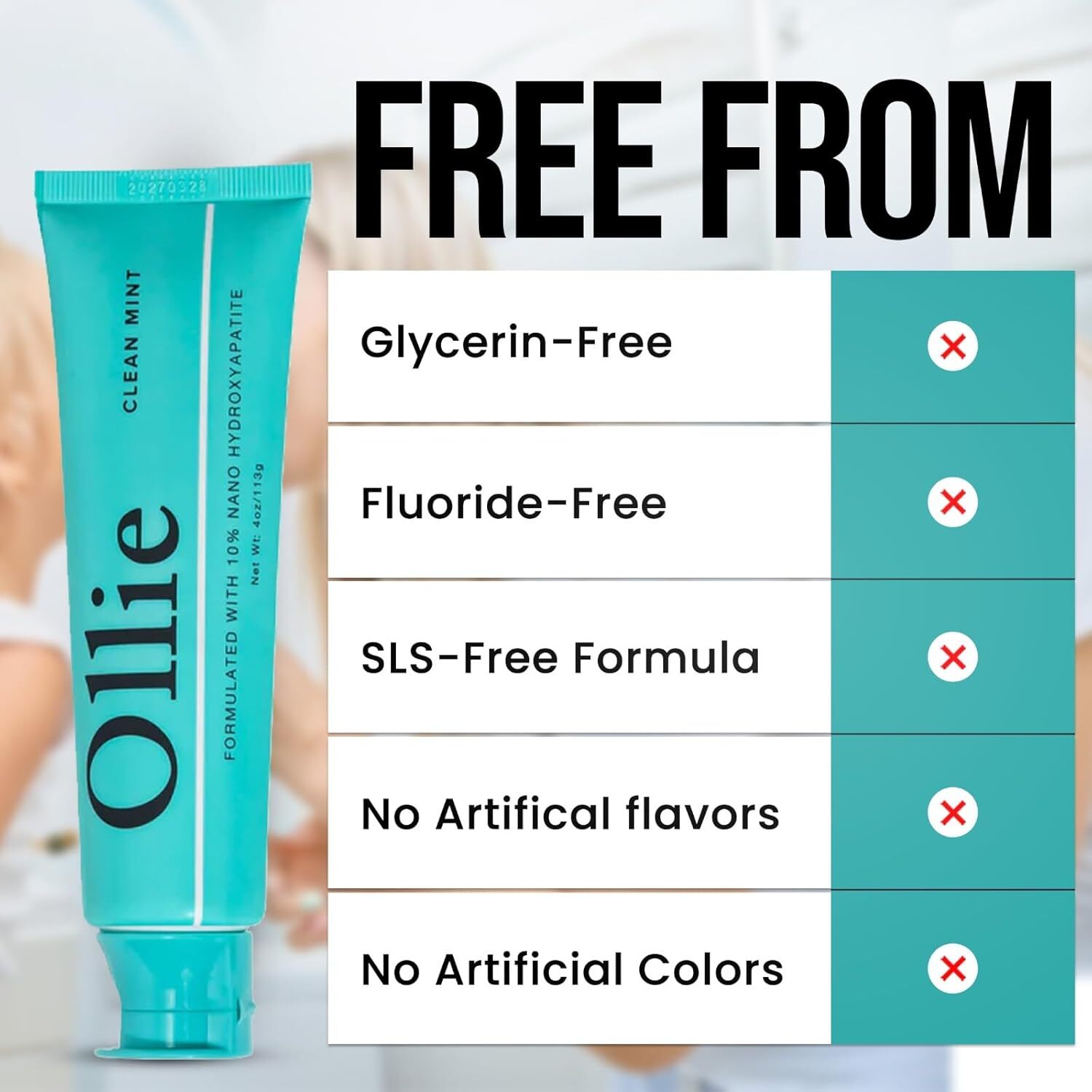 Ollie Clean Mint Nano Hydroxyapatite Toothpaste for Teeth Whitening, 10% Hydroxy