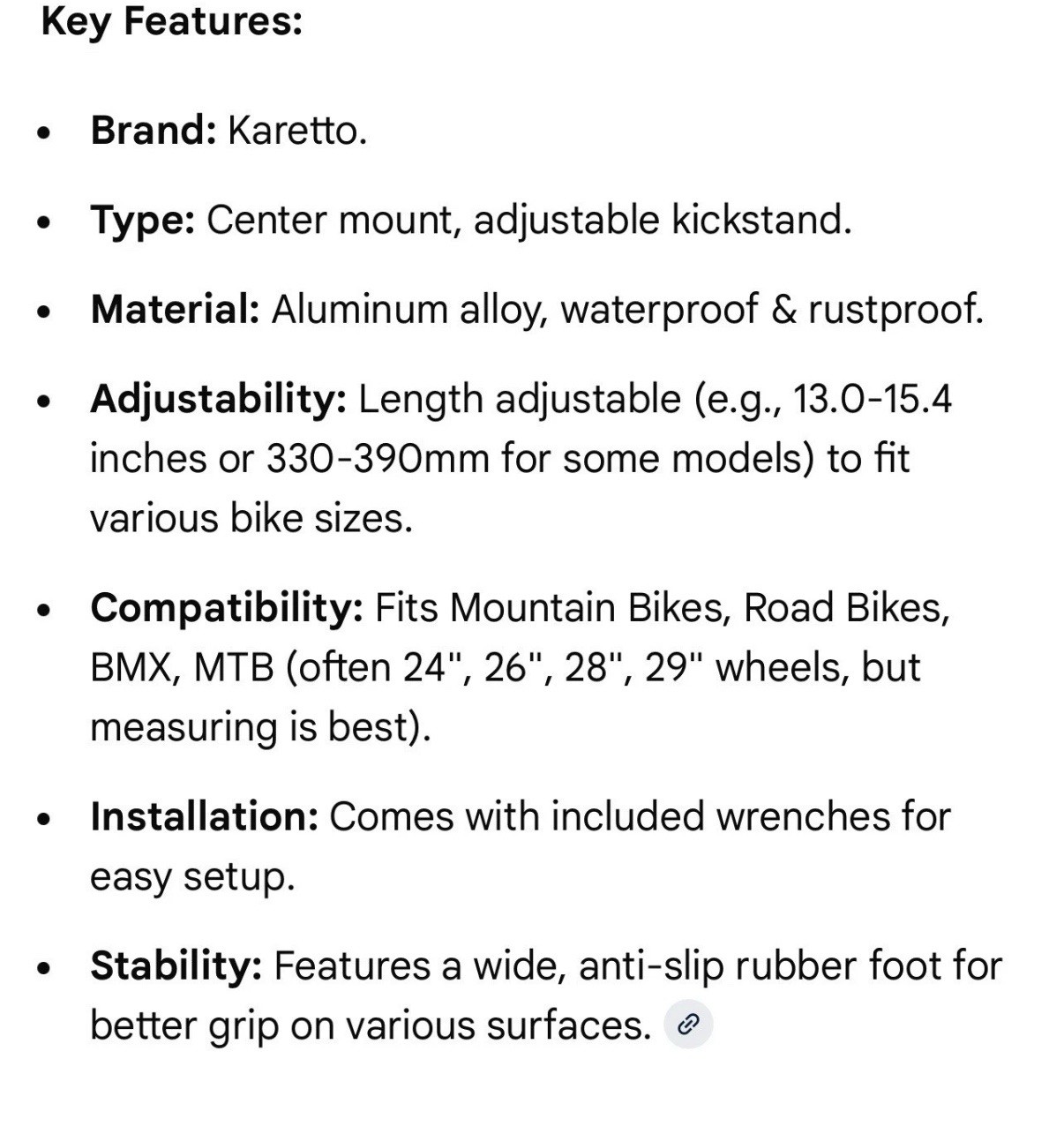 Karetto Bike Kickstand Adjustable Rear Side Aluminum Alloy Adults Road Bicycles