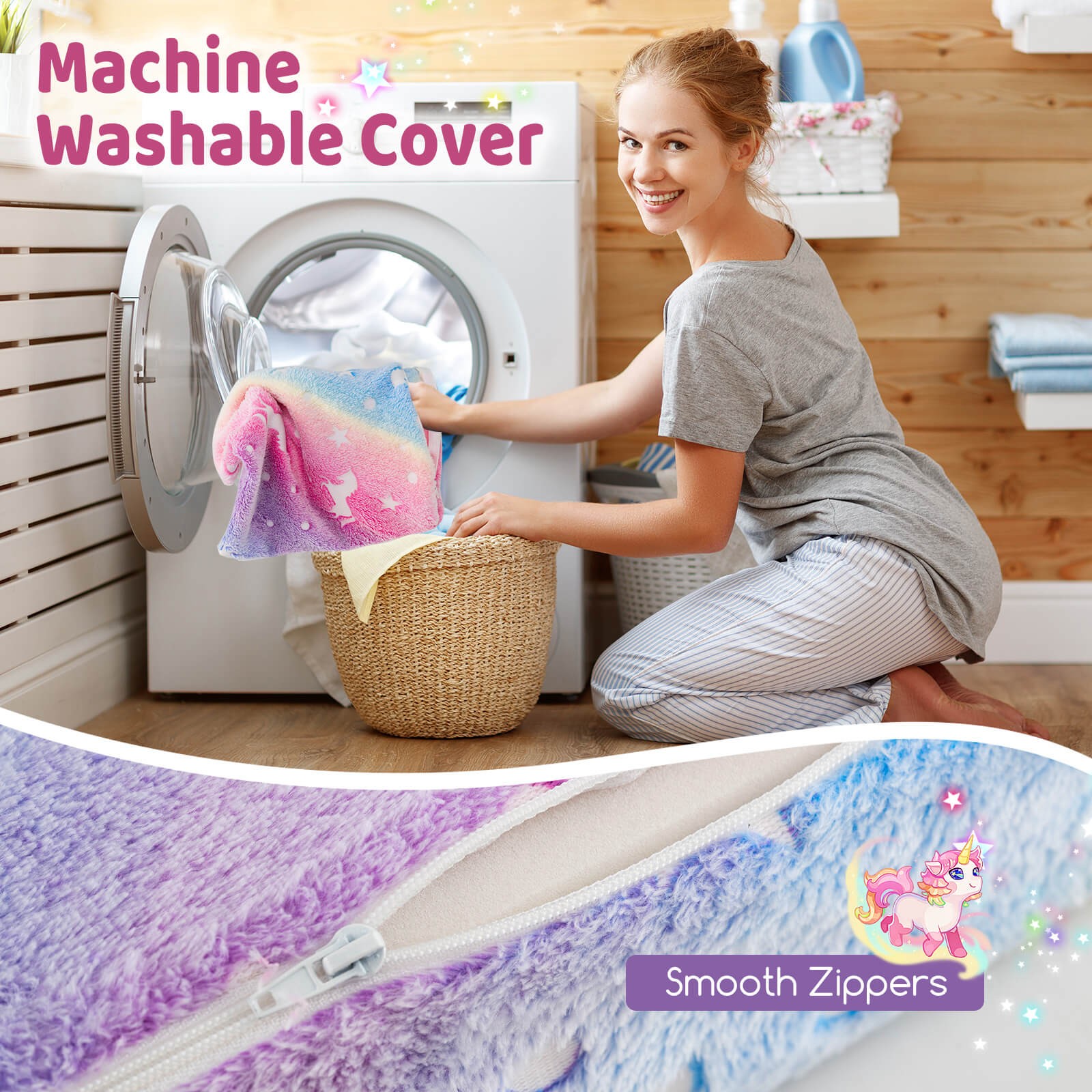 Kids Folding Sofa Bed Floor Mattress w/ Throw Pillow & Machine Washable Cover