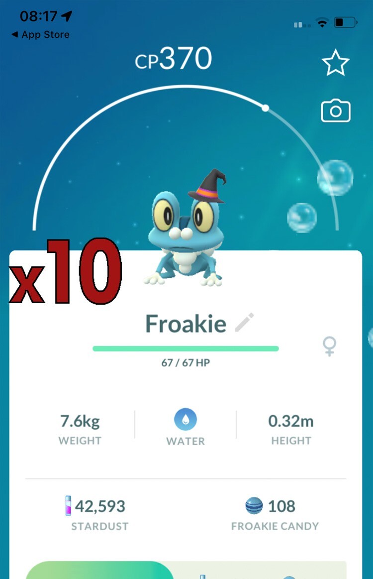 10x Froakie Halloween Hat Pokemon Bundle! Good Chance of Lucky and Good IVs ! Go