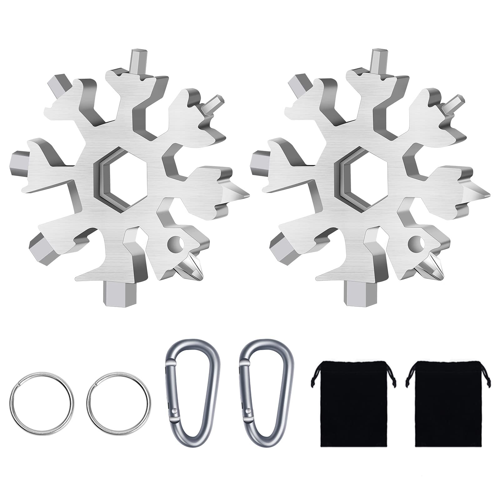 FZENeast Snowflake Multitool, 2 Piece 18-in-1 Stainless Steel Silver