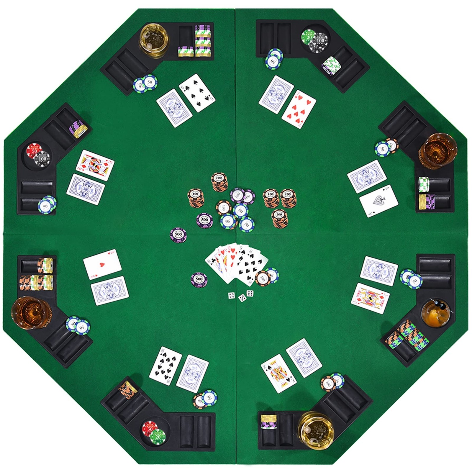 48" 8-Player Foldable Poker Table Top, Casino Texas Hold'em Layout, Portable ...