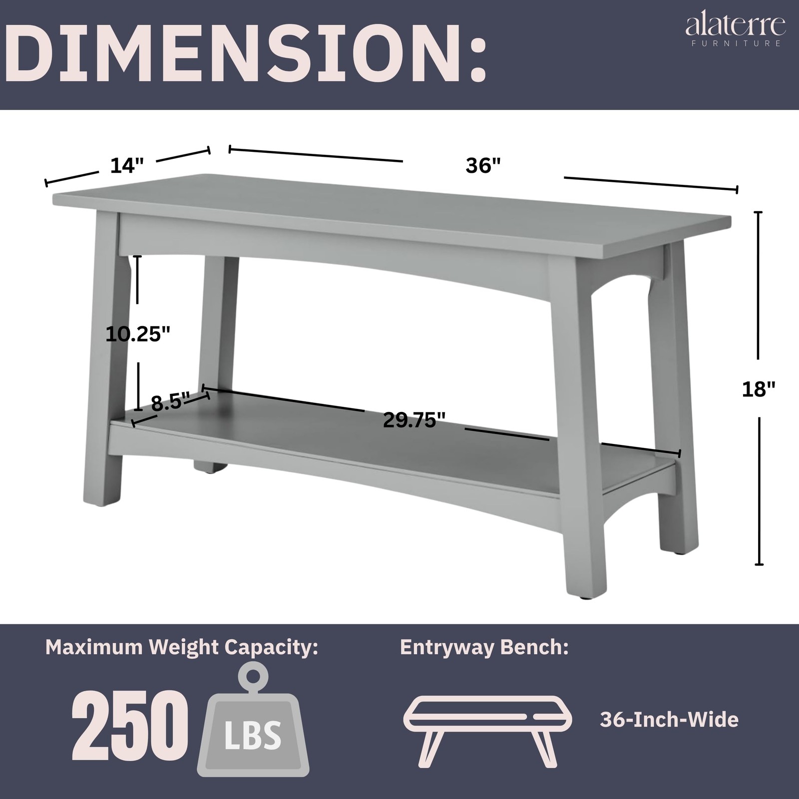 Craftsbury 36" Wood Entryway Bench with Storage Shelf – Dove Gray Accent