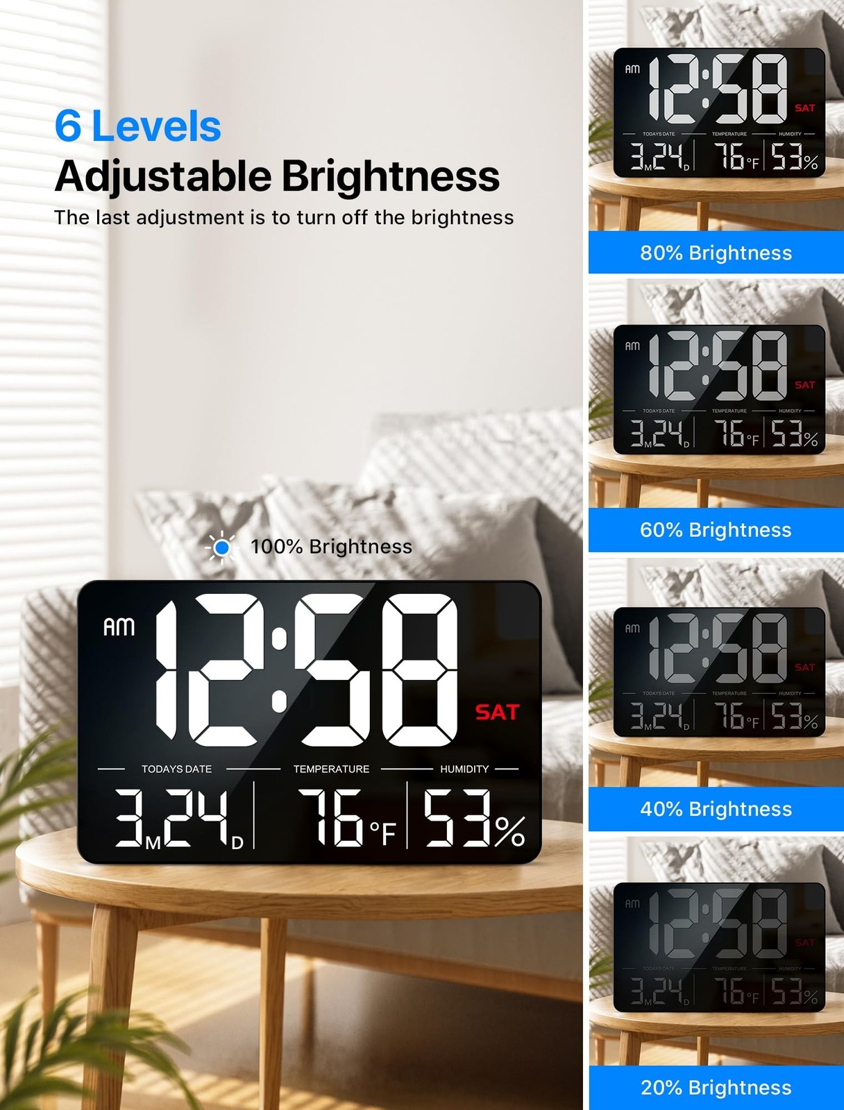 MASHI Digital Clock,13" Large Display Digital Wall Clock, Adjustable Brightne...