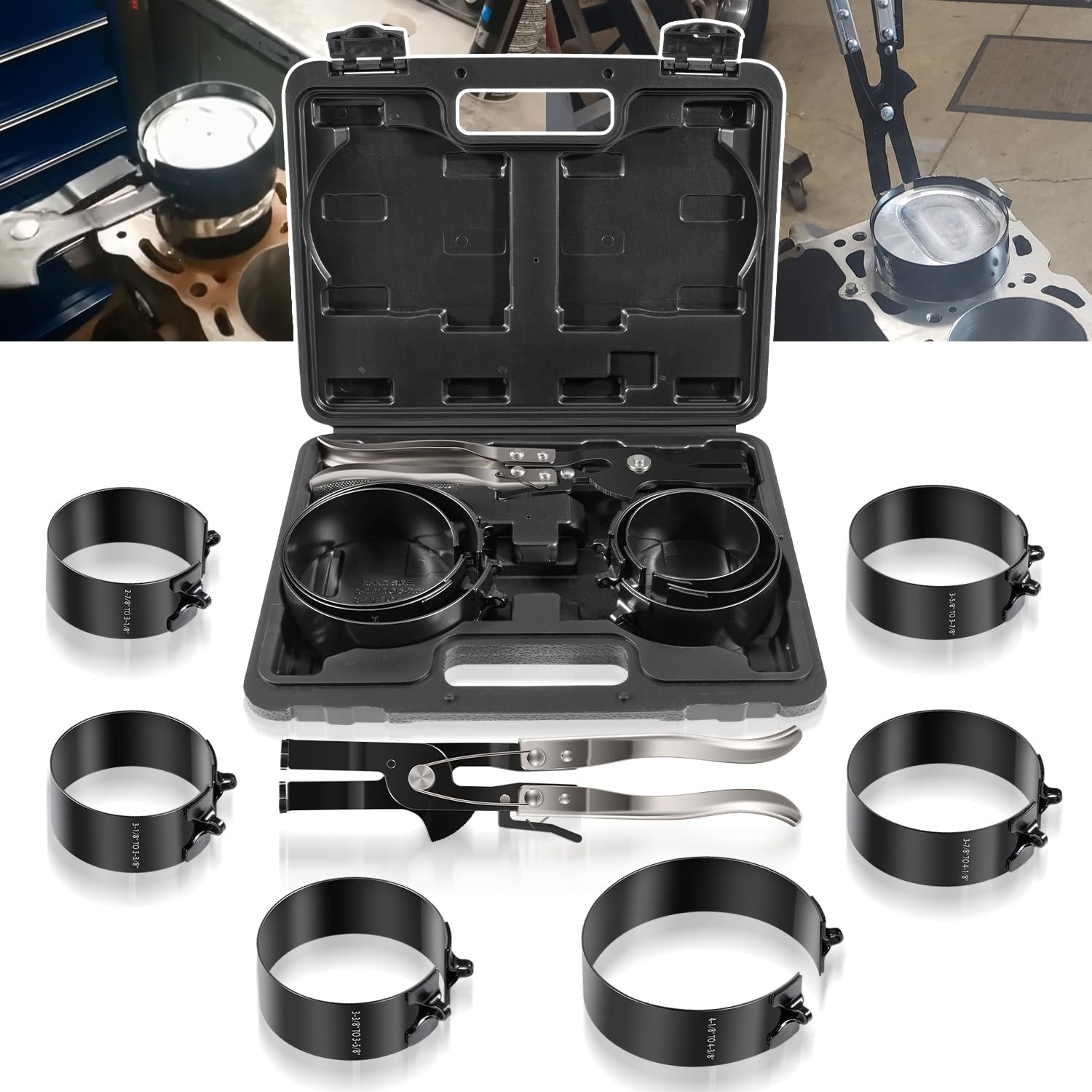 940387 Piston Ring Compressor Tool Set for Car Engine Motorcycle Kit#69