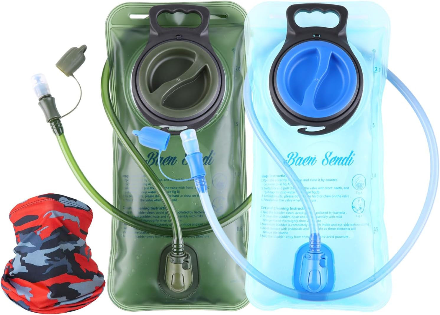 2L Hydration Bladder 2Pk Water Hydration Pack Replacement (Blue+Army Green)