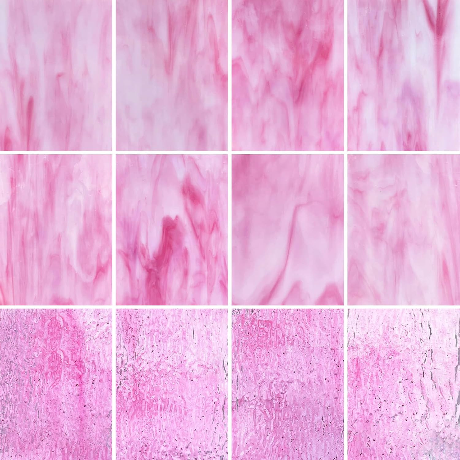 12 Sheets Pink Stained Glass Variety Pack – 6 x 4 Inch Opaque & Textured Transpa
