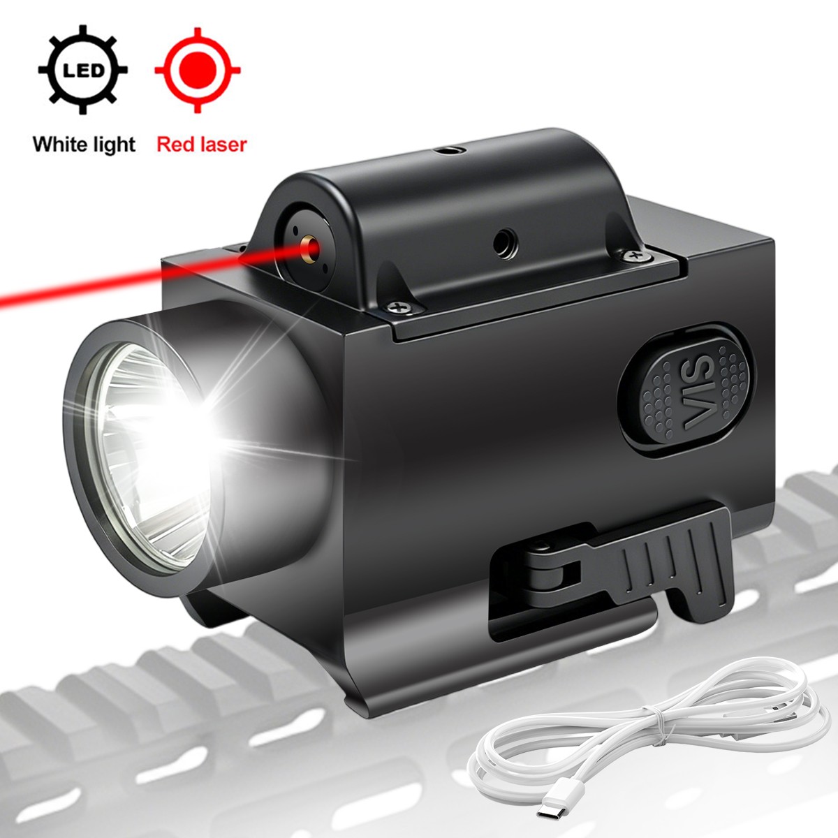2000LM LED Flashlight Light & Red Laser Dot Sight Combo Rechargeable for G17 G19