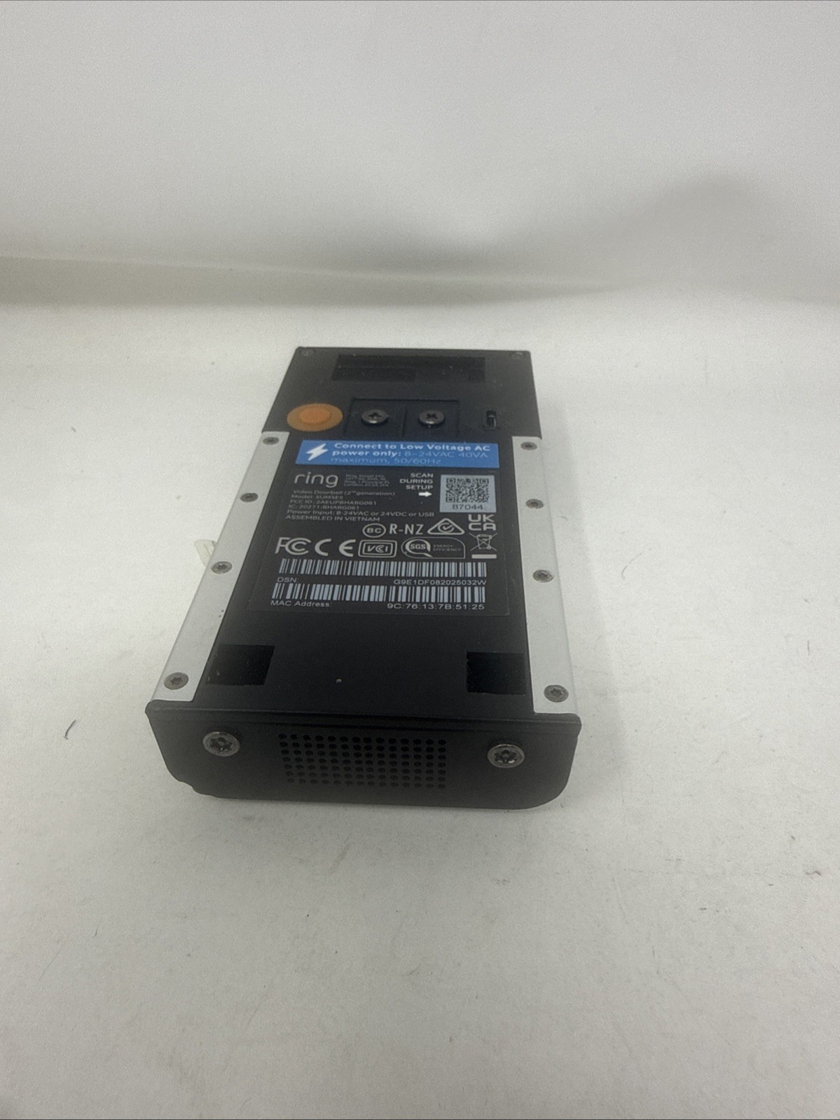 Ring 5UM5E5 (2nd Generation) Video Door Bell Gray Tested Working