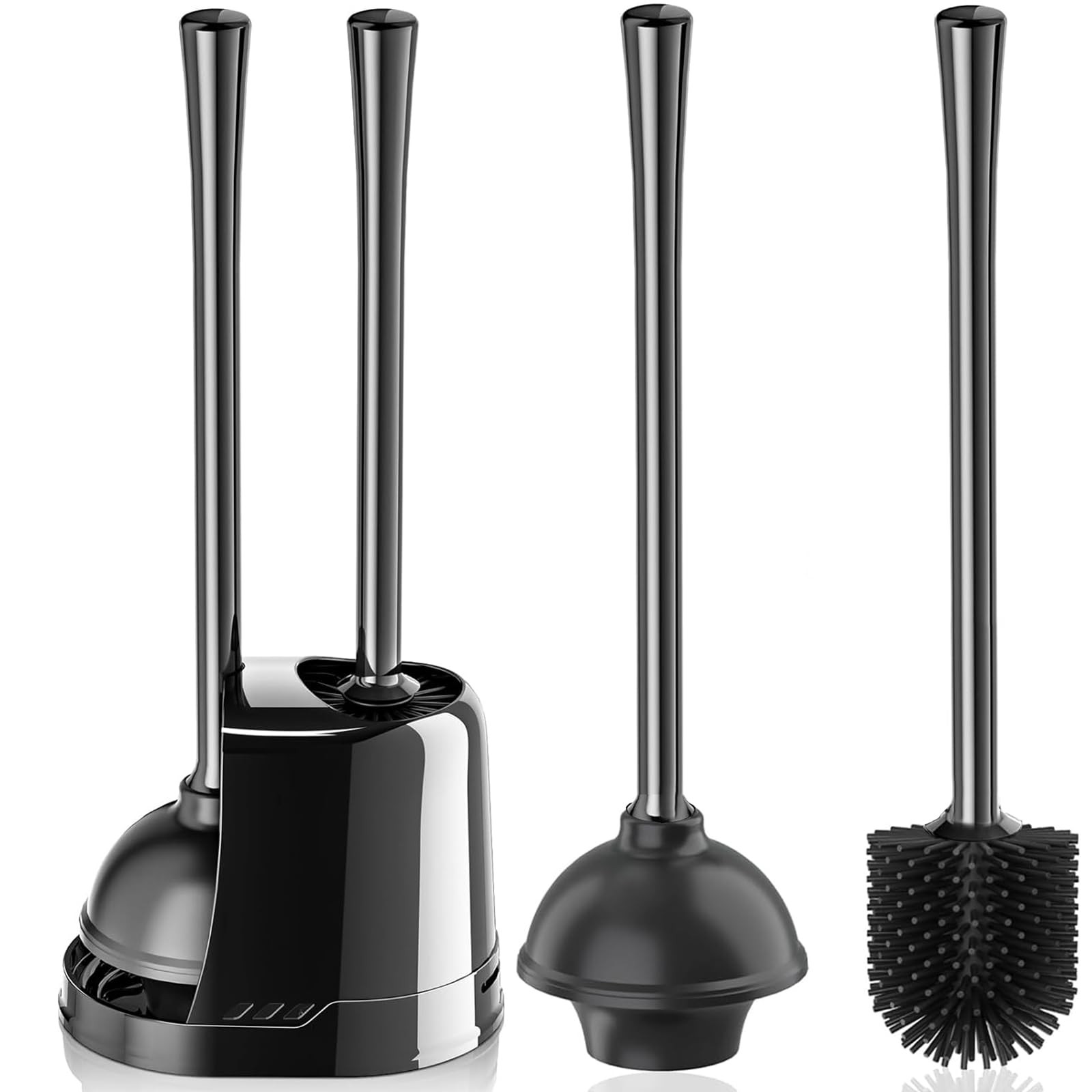 LOVLOY Toilet Plunger and Brush, Silicone Bowl Brush Heavy Duty Black