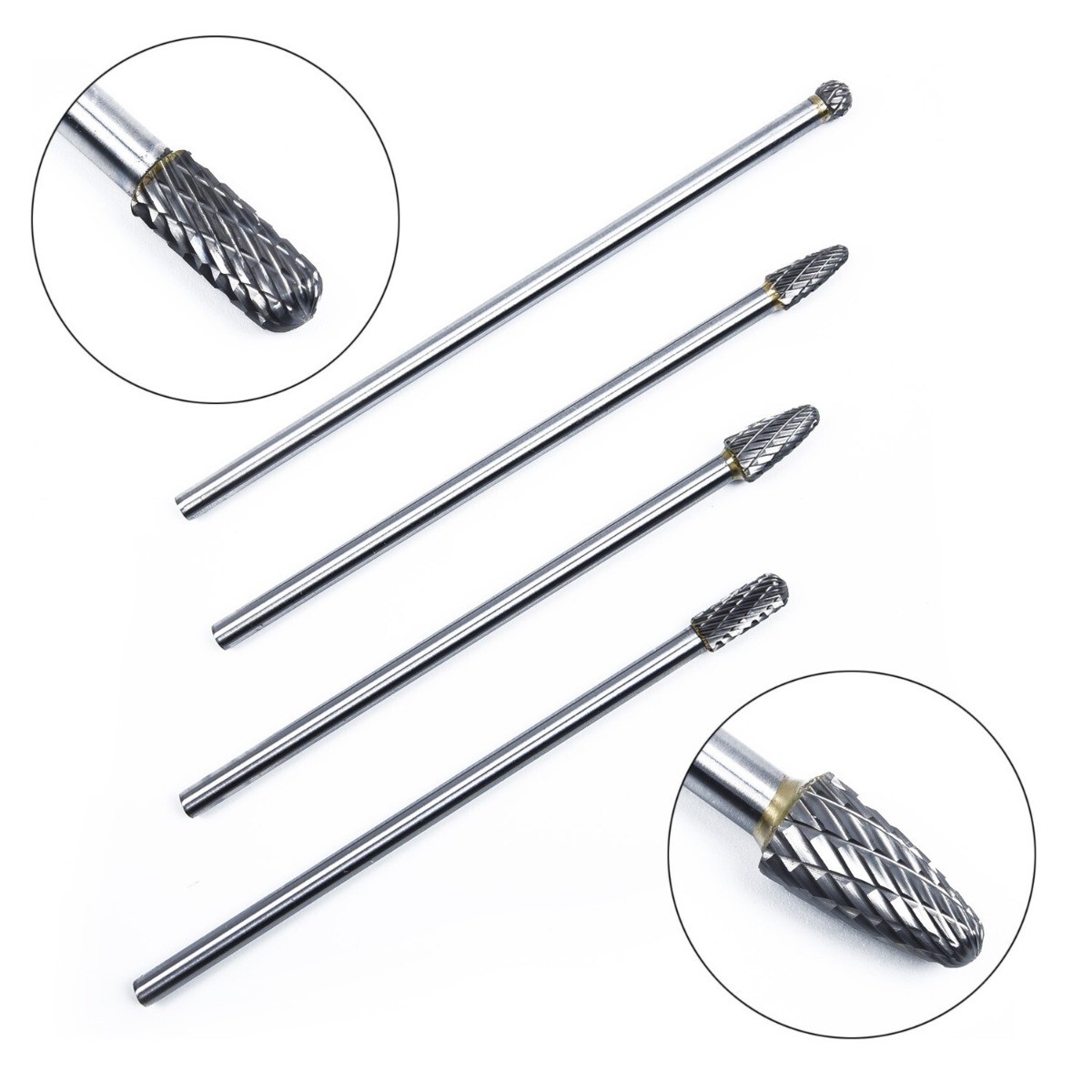 4Pcs/set Long Reach Double Cut Carbide Tool Kit Rotary Burr 1/4'' Shank 6'' Inch
