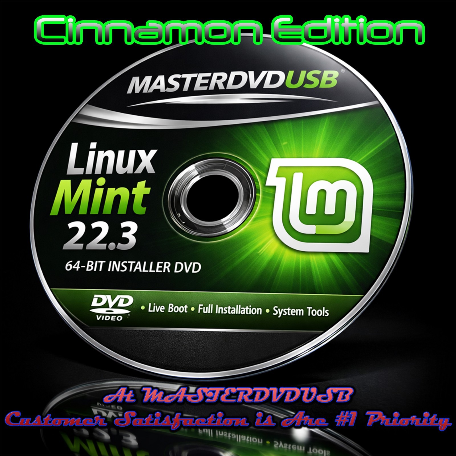Linux Mint Cinnamon 22.3 – 64‑bit Bootable DVD – AAA+ Laser Printed Label