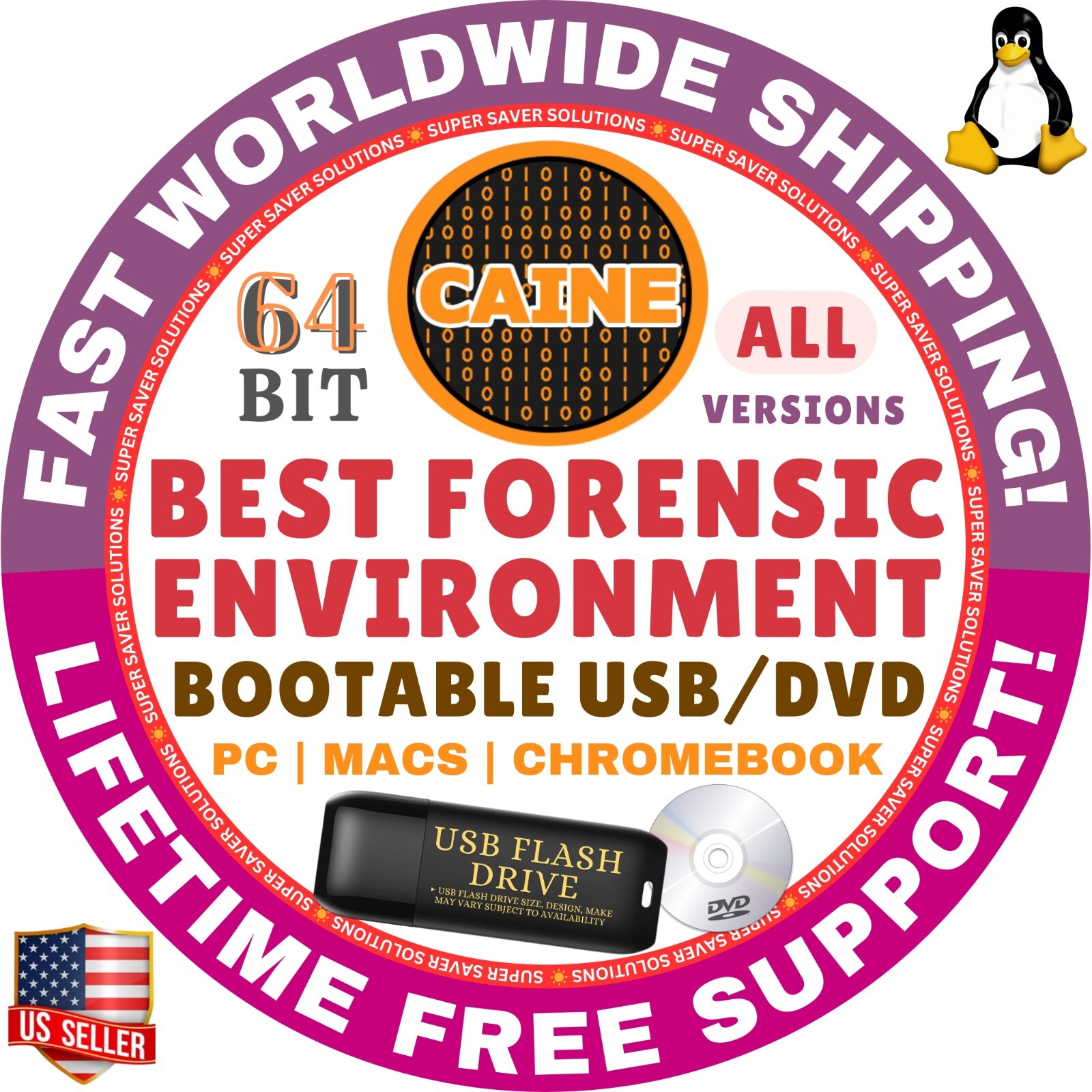 CAINE 14 Warp Forensic Environment Linux OS | 64Bit | Live Boot USB/DVD | MAC/PC