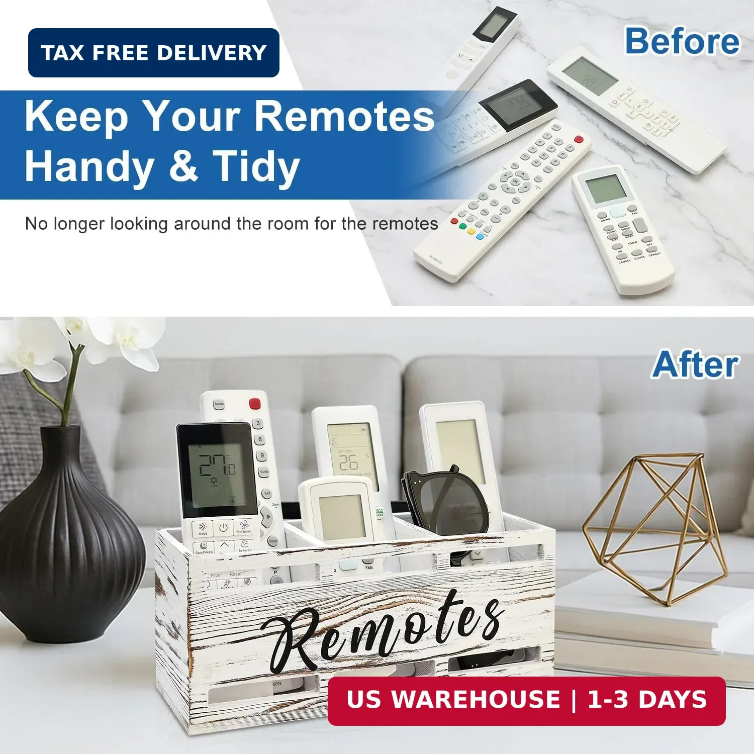 Remote Control Holder for Wall Bedside Organizer Wooden Remote Caddy Control Org