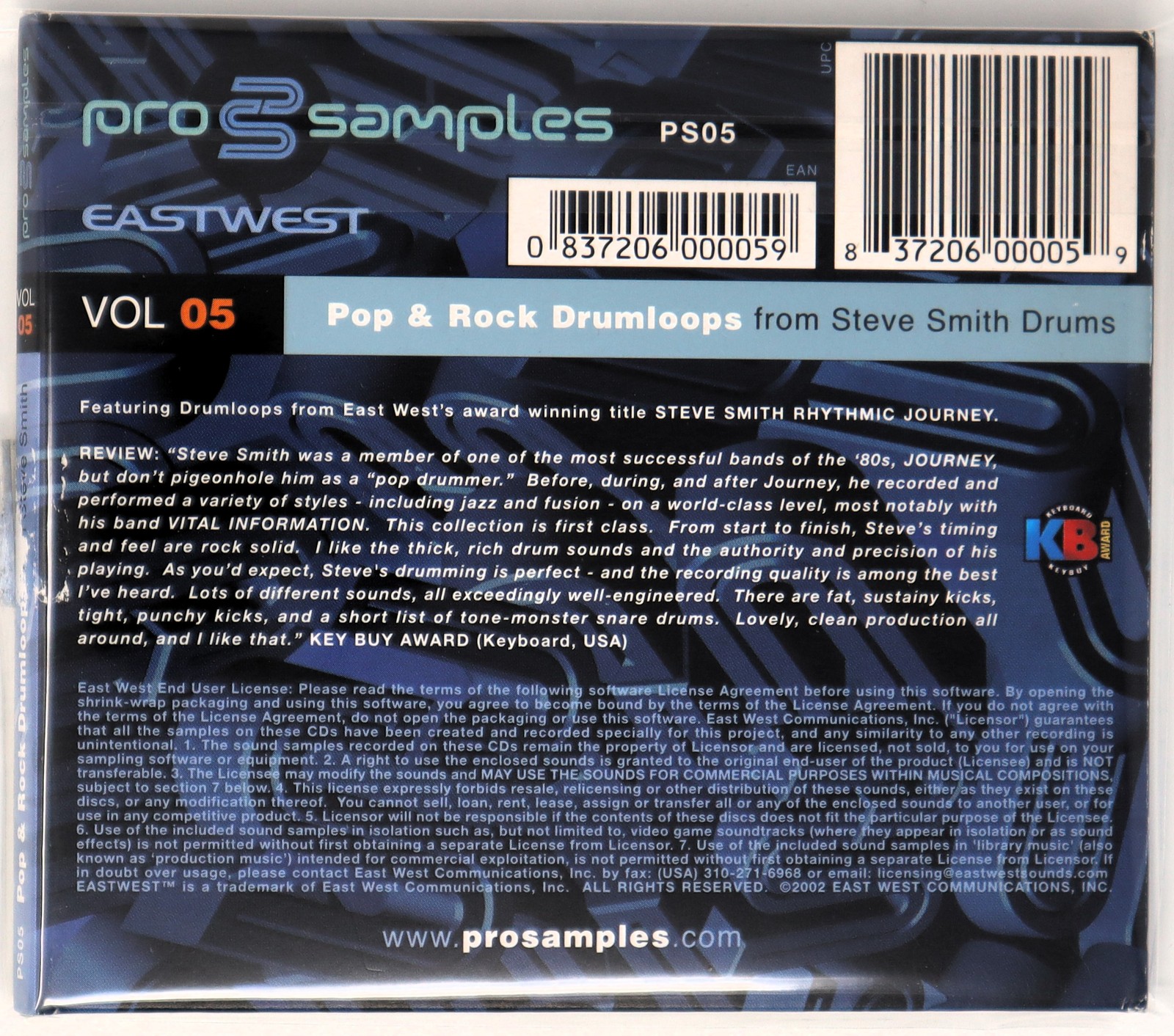 East West Pro Samples 05 Pop Rock Drumloops Sample/Sound Library/Sampling 2x CD