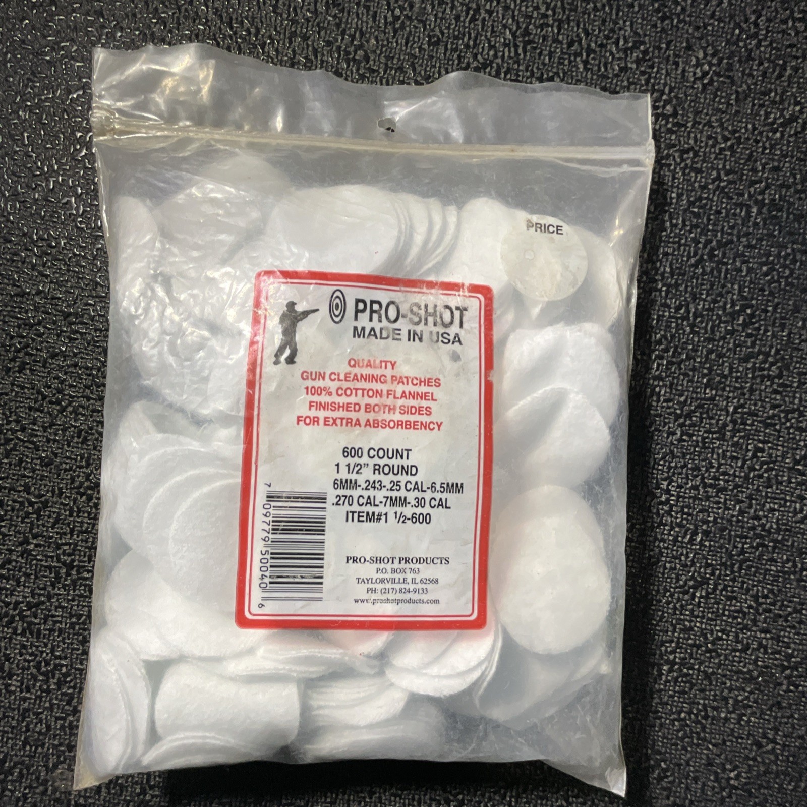 Pro-Shot Products Bore Patch 600 Count Cotton White for 6mm-.30 Cal Gun Cleaning