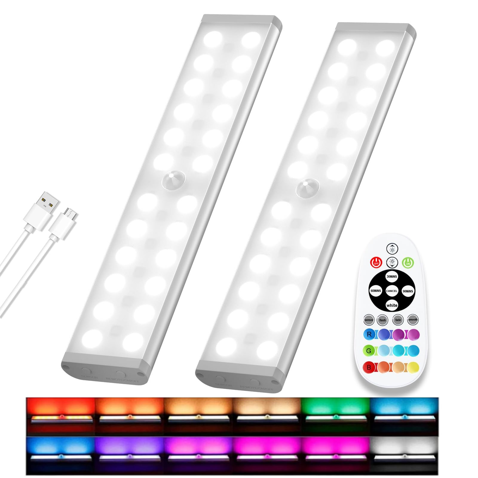 58 -Under Cabinet Lighting, Rechargeable RGB Motion Light Indoor Night Lights...