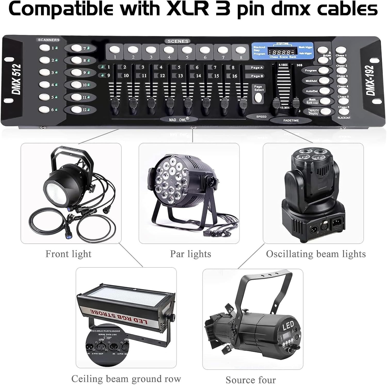 192-Channel DMX Controller for DJs – Rack Mount Lighting Console with Cable