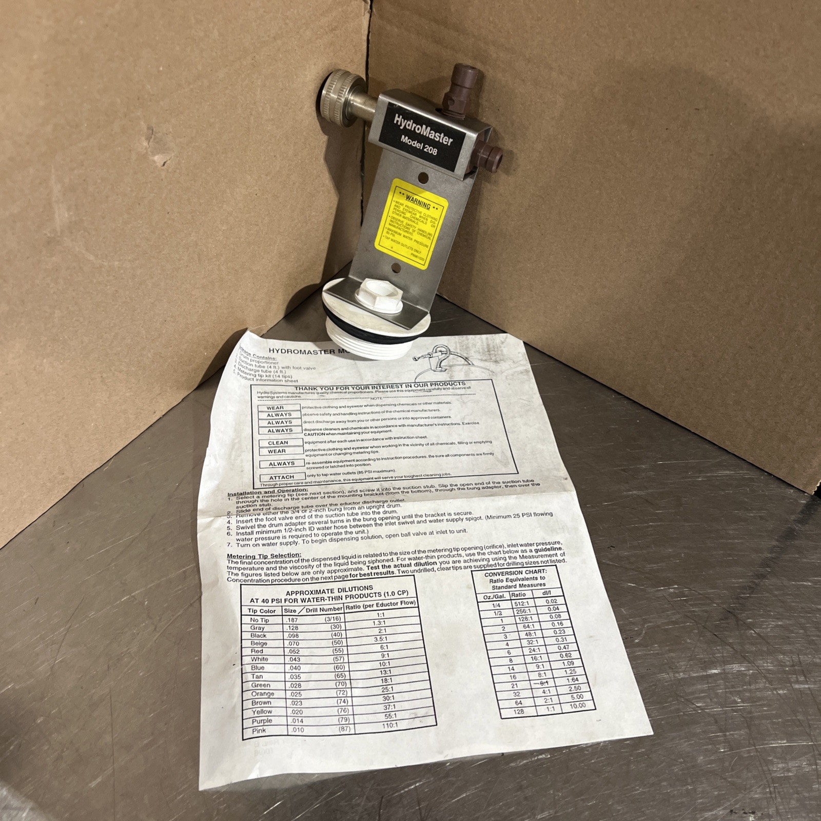 Hydromaster Systems Model 208 HydroMaster Venturi Mixer Nos Surplus No Box