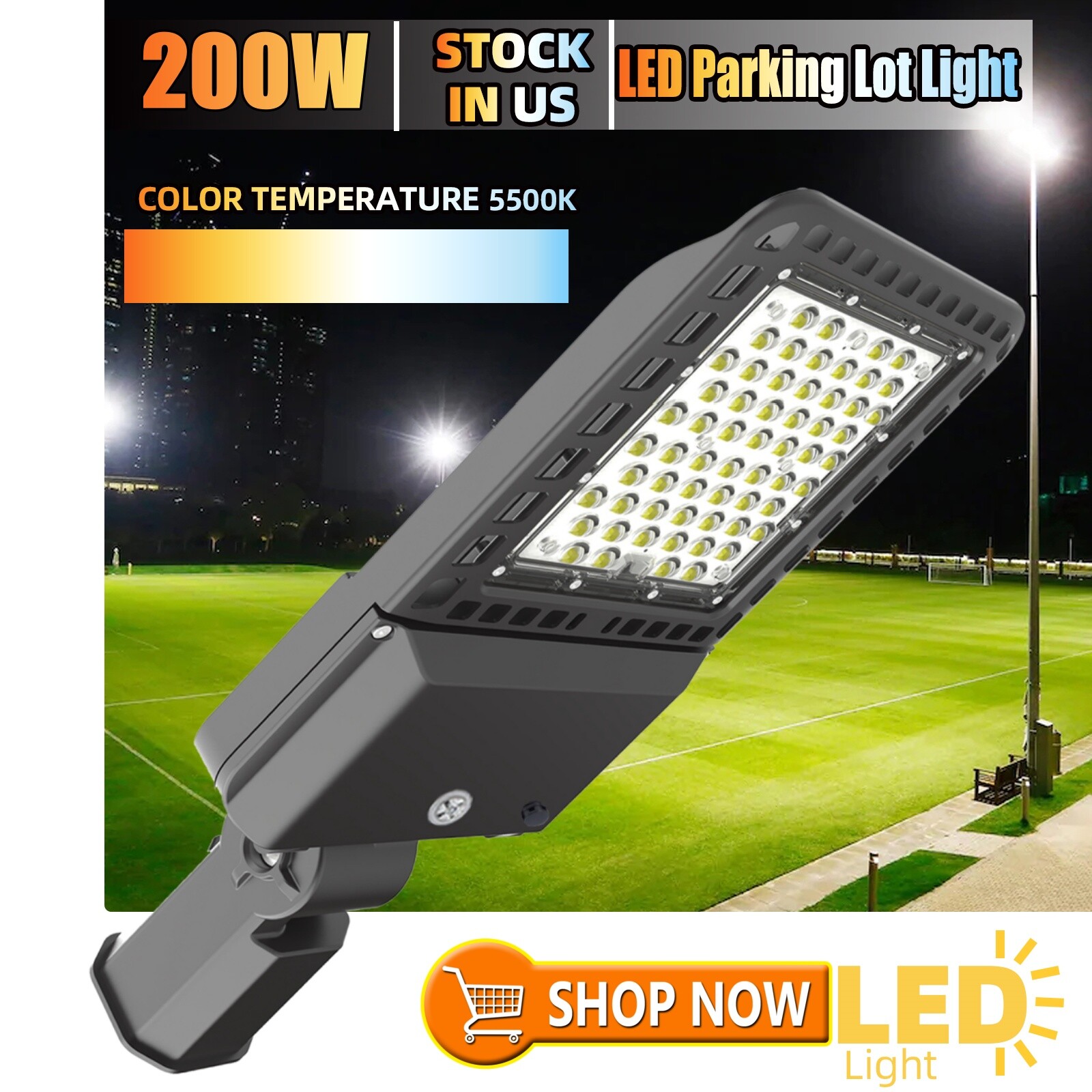 200W LED Shoebox Pole Light Dusk To Dawn Commercial Parking Lot Street Lighting