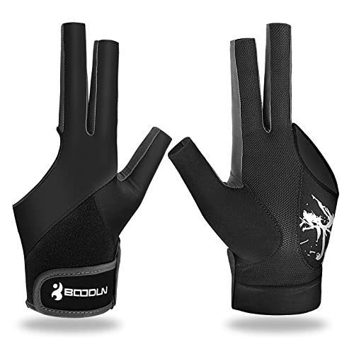 Billiard Pool Gloves for Left Hand 3 Finger, Splicing Process, Large Black