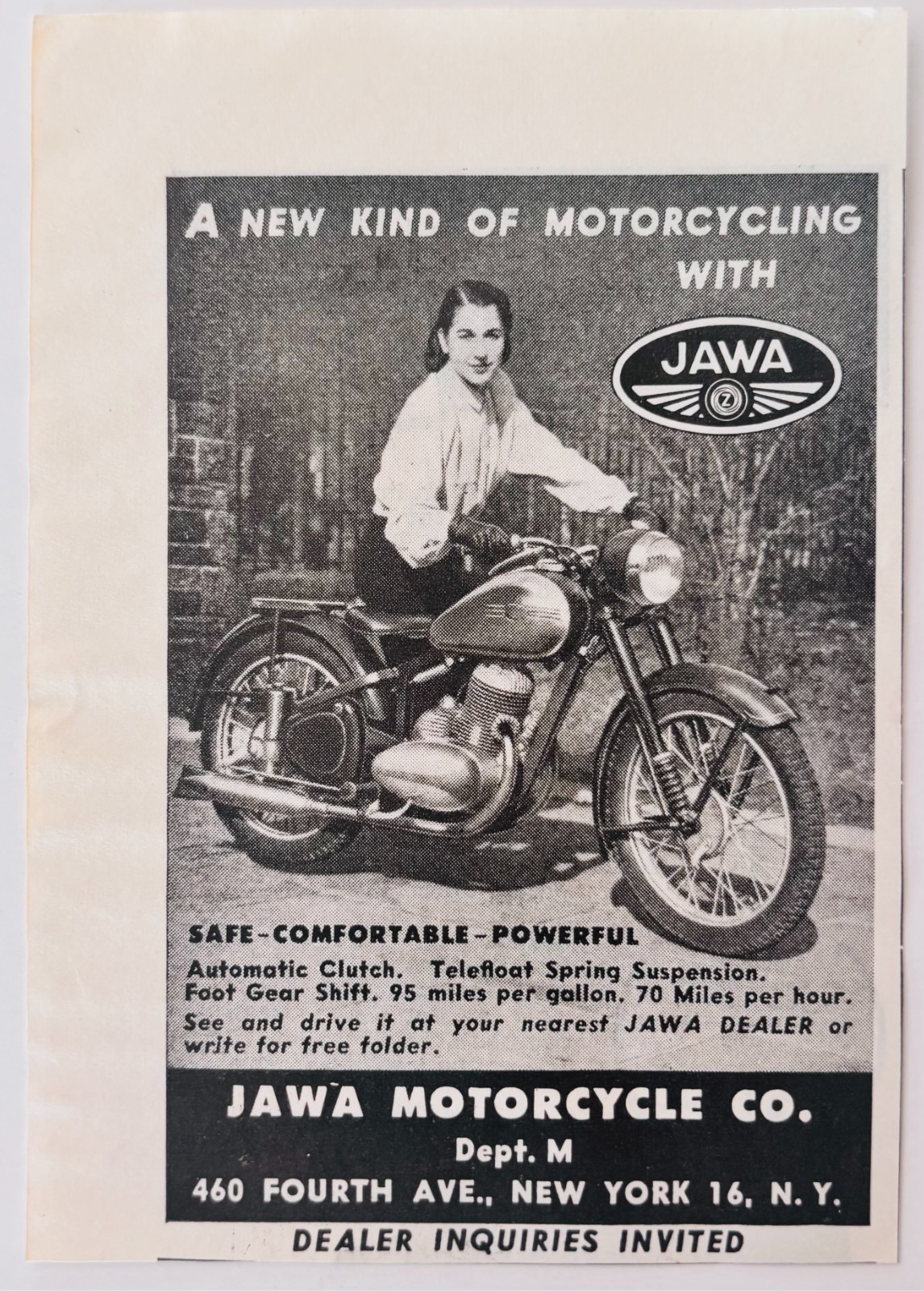 1948 Jawa Motorcycle co Advertisement Vintage Transportation Motor Bike F17K