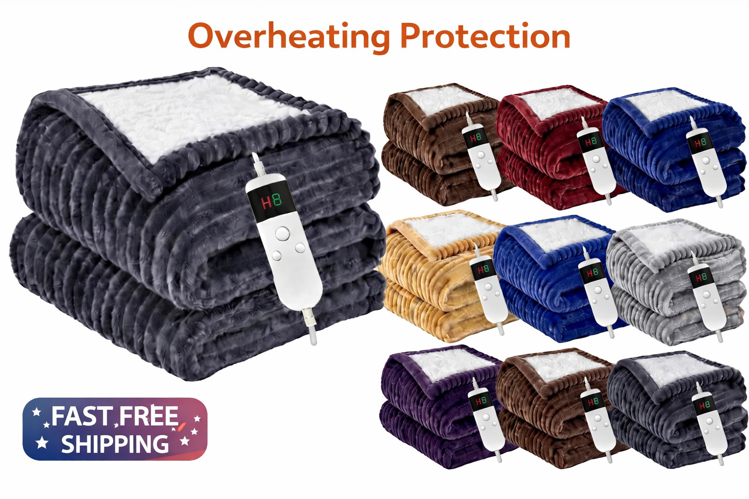 Electric Heated Throw Blanket 50x60 Flannel Sherpa 10 Heat Levels Auto Shut Off