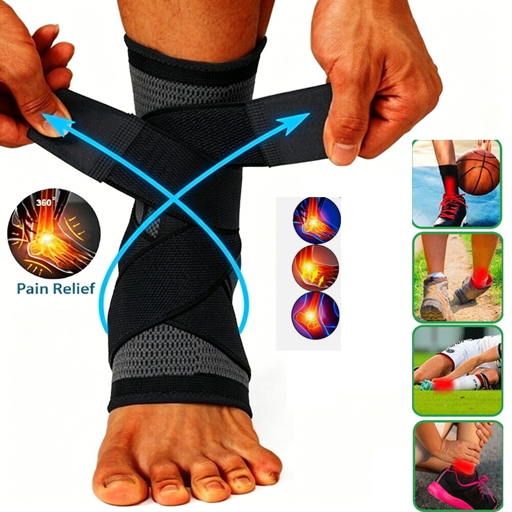 Ankle Brace Support Compression Sleeve Sprained Foot Tendon Pain Relief Wrap Gym