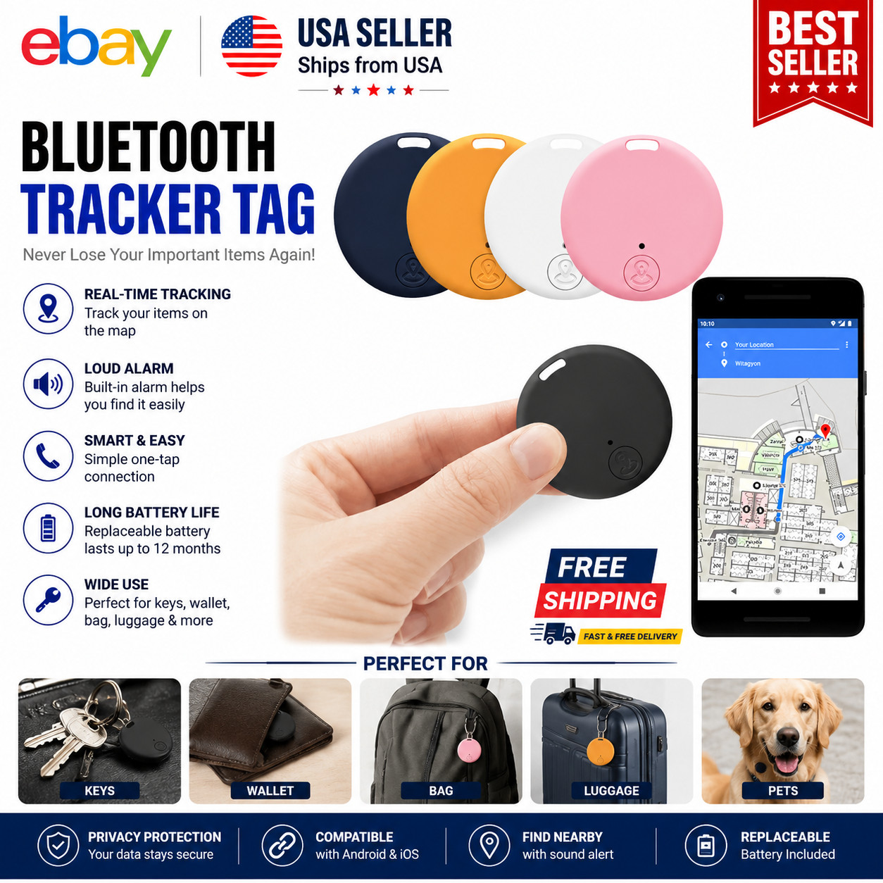 Bluetooth Mini GPS Tracking Air Key Tag Child Pet Finder Tracker Location Device