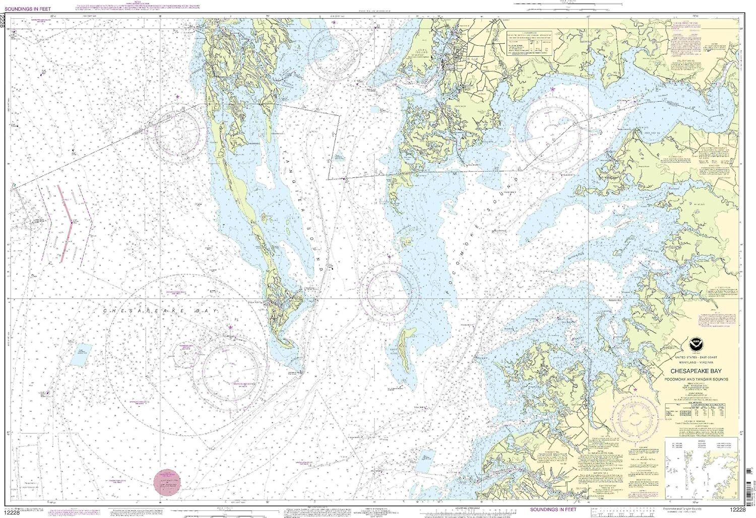 NOAA Chart 12228 Chesapeake Bay Pocomoke Tangier Sounds 33rd Edition Nautical