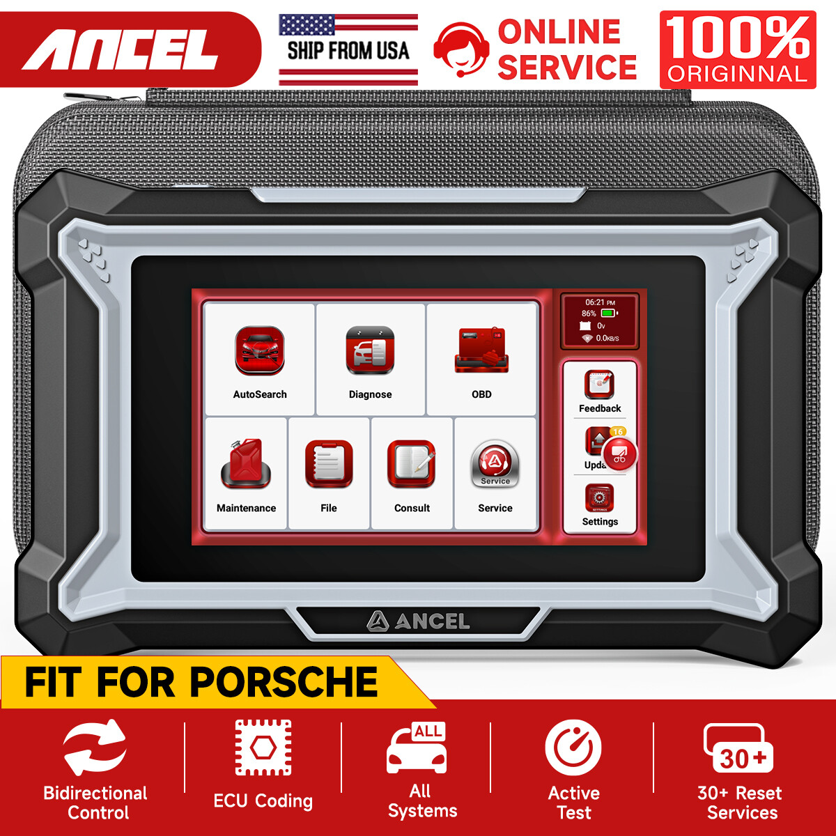 ANCEL All System OBD2 Diagnostic tool Bidirectional Code Reader Fit for Porsche