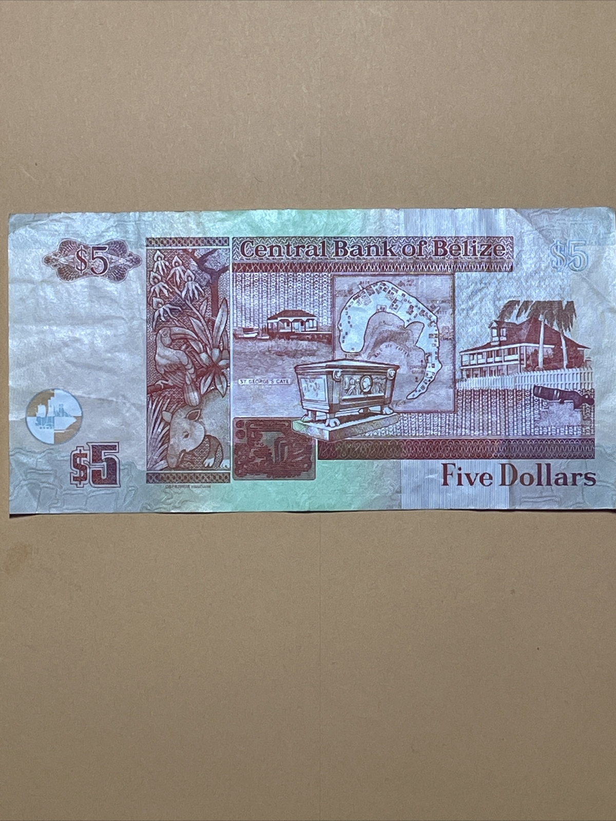 Belize Five Dollar Current Circulated Paper Money - New Issue - Dated 2016
