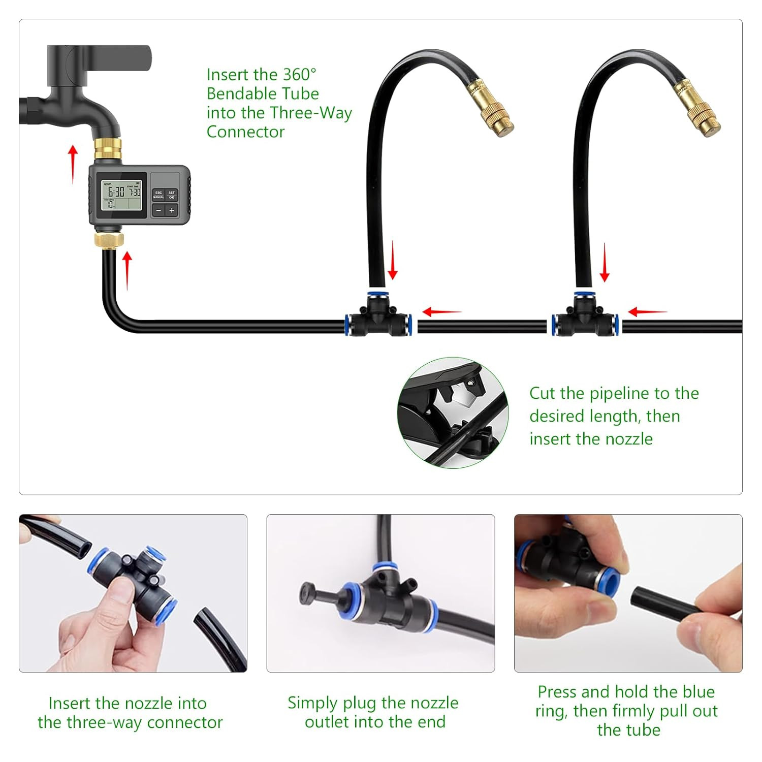 120 Ft Drip Irrigation System with Smart Water Timer – Automatic Garden Watering