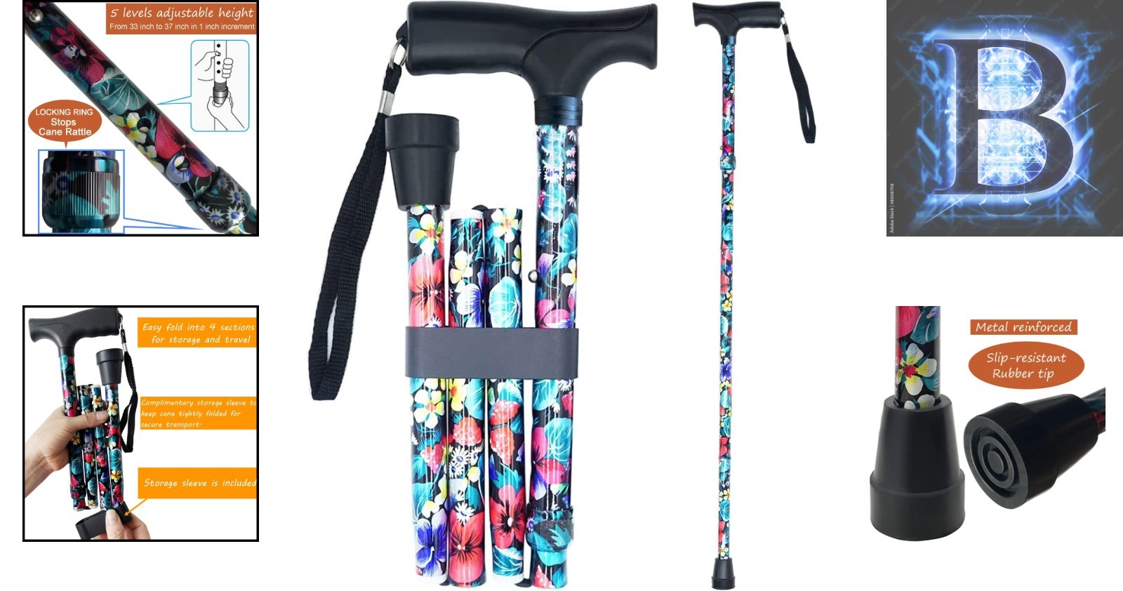 Adjustable Folding Walking Cane for Seniors - Lightweight & Ergonomic Design
