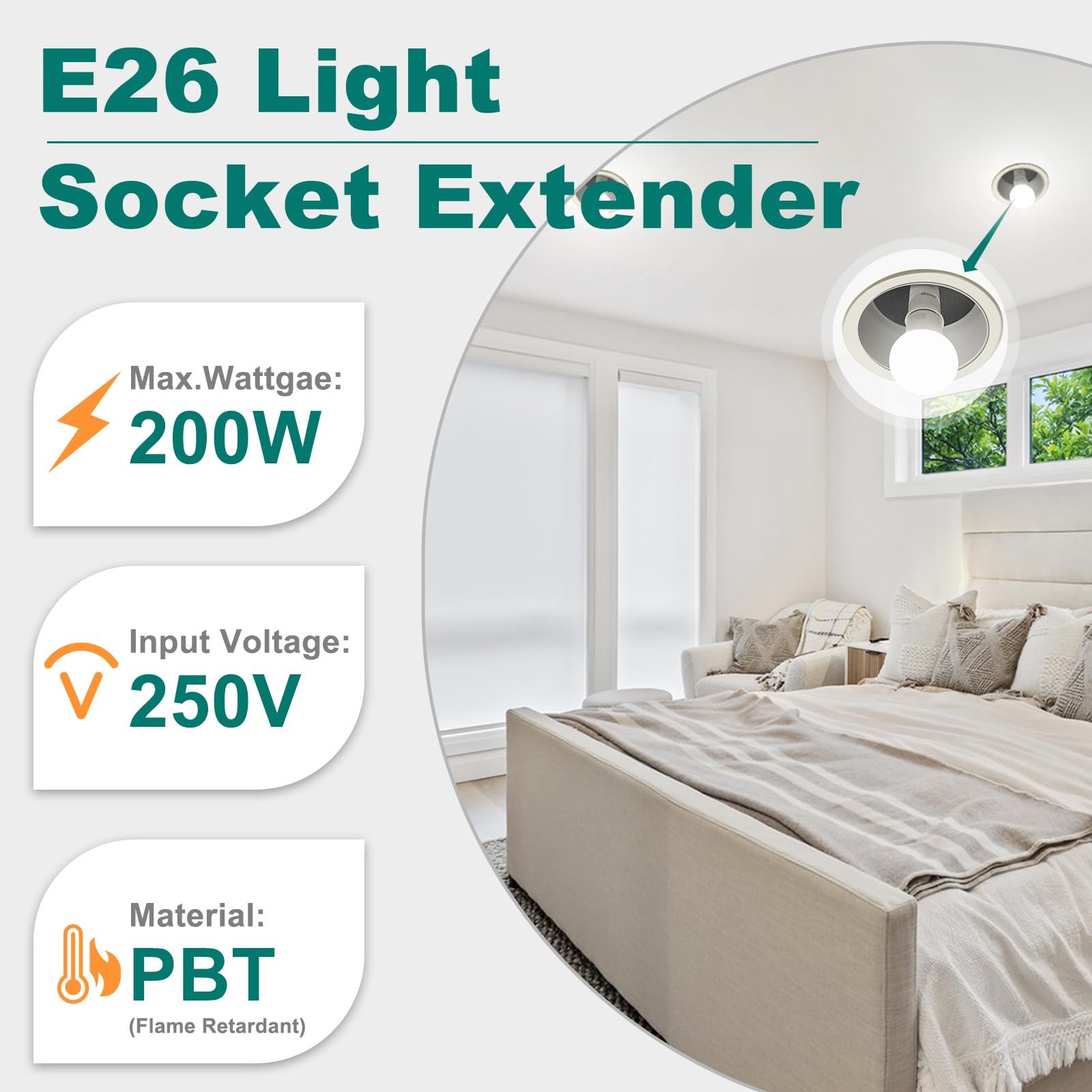 DiCUNO E26 Socket Extender, Standard Medium 6 Count (Pack of 1), White