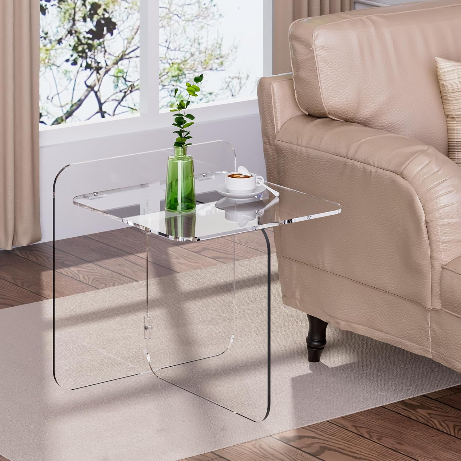 Acrylic Side Table, End Table Clear Modern Bedside Table for Bedroom Living Room
