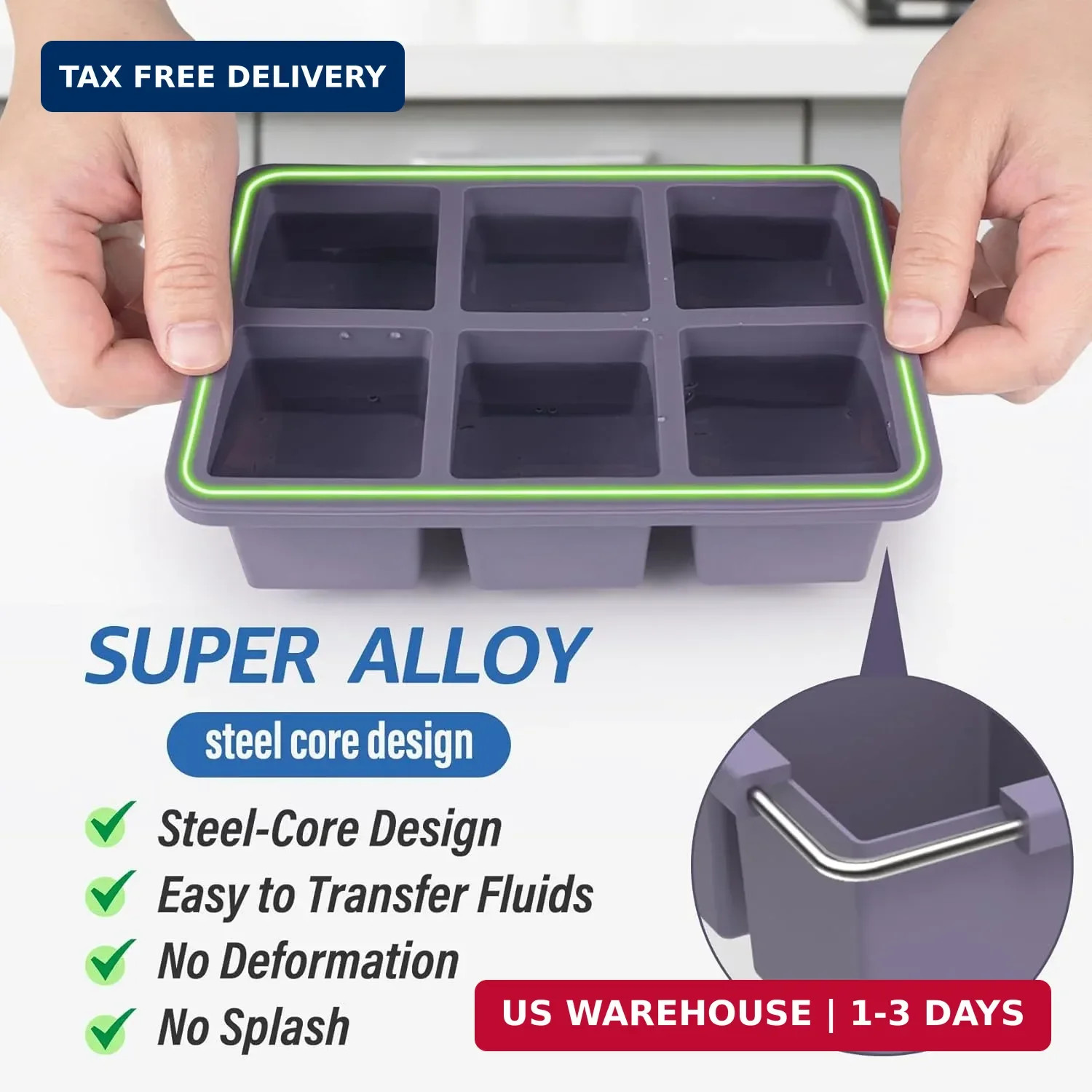 Large Silicone Ice Cube Trays with Lids, 2 Pack, Makes 2-Inch Cubes | Ea