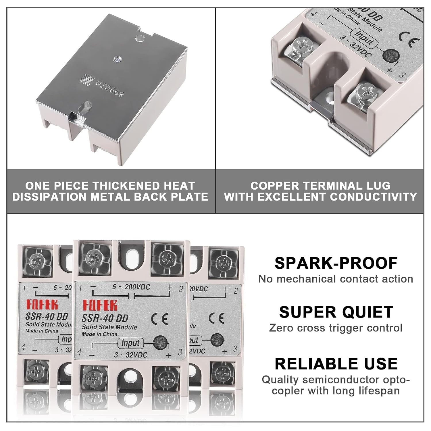 Solid State Relay DC to DC 3-32VDC to 5-200VDC 40A 2pcs