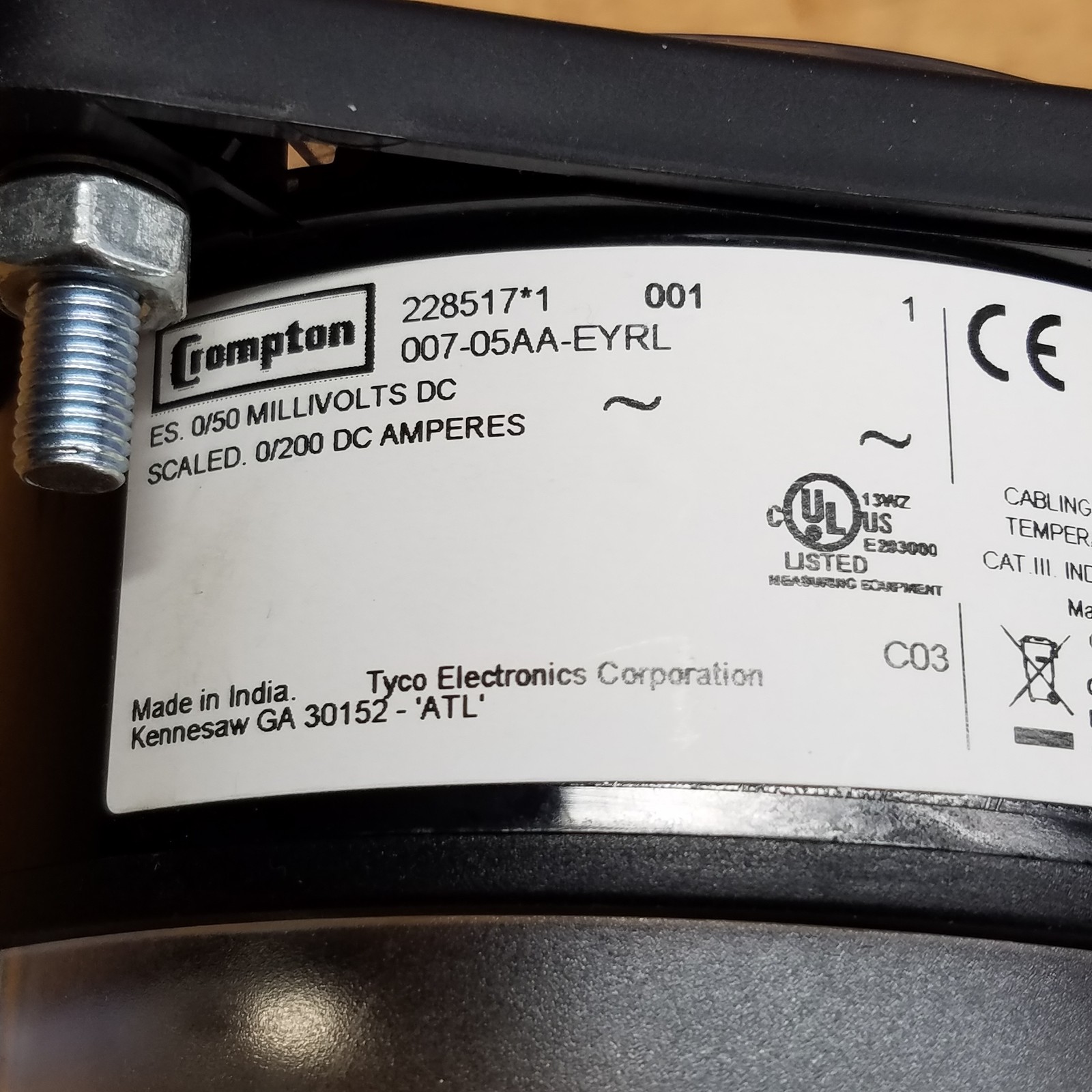 Crompton 007-05AA-EYRL ANSI Switchboard Meter, ES. 0-50 Millivolts DC - USED