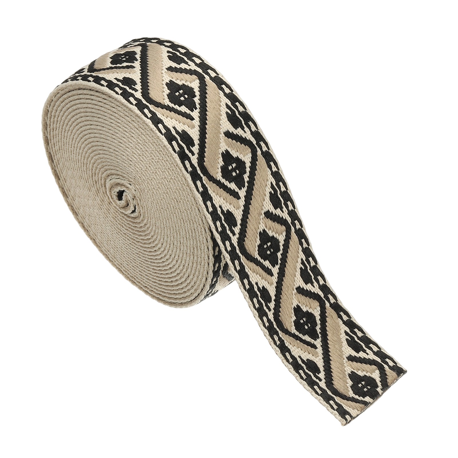 4.75Yards Cotton Webbing Strap 38mm Jacquard Webbing Strap, Khaki-Black