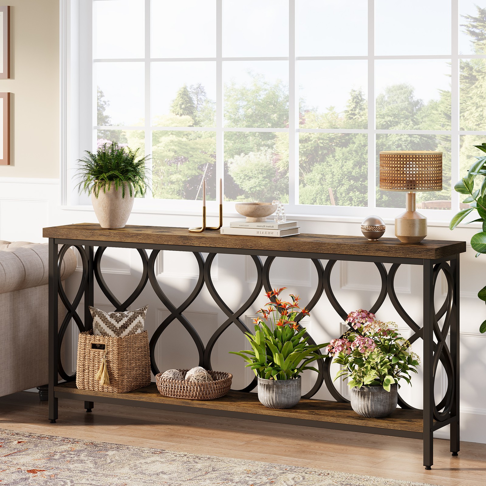 70.9" Long Console Table, 2-Tier Industrial Sofa Table w/ Storage for LivingRoom