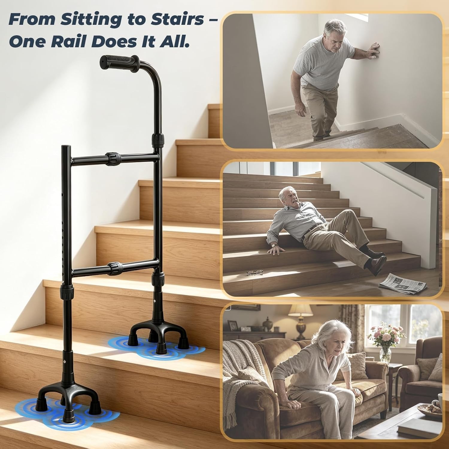 Stair Climbing Aid Cane for Seniors – Height & Width Adjustable, Lightweight ...