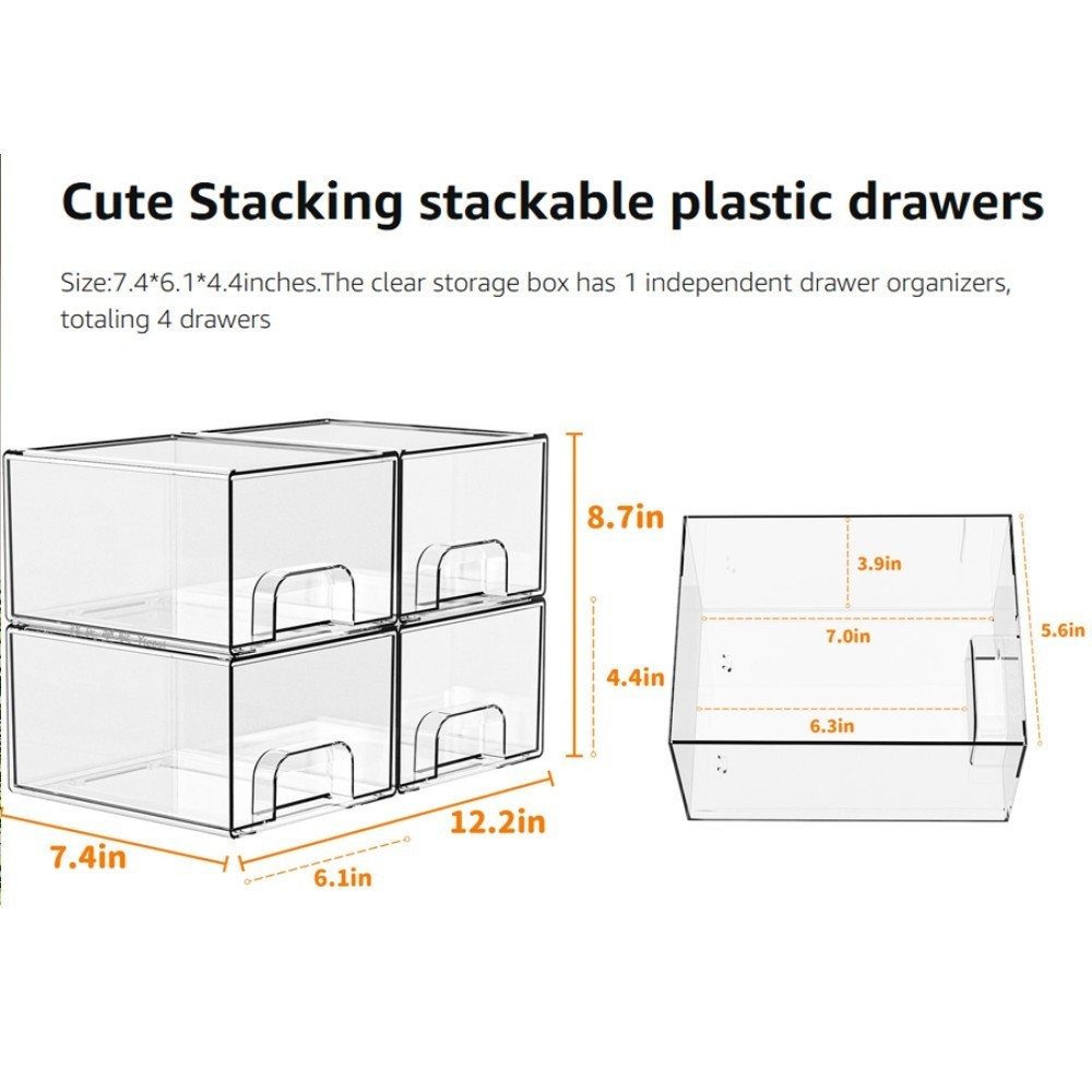 4 Pack Acrylic Stackable Drawer Storage Desktop Organizer Bins for Bathroom