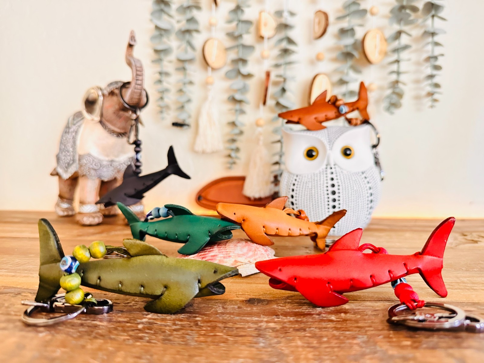 Leather Shark Keychain Handmade Ocean Animal Charm Gift for Kids Women Men