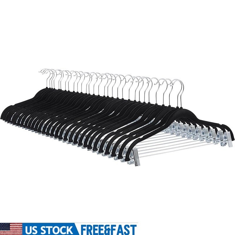 Non-Slip Velvet Skirt Hangers W/ Clips Pack of 24 Durable Closet Organizers New