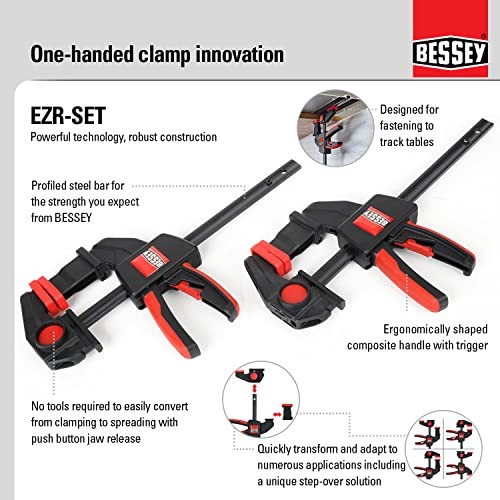 EZR-SET, One Hand Table/Track Clamp, Multi-Use 6 In. Ergonomic, Unique