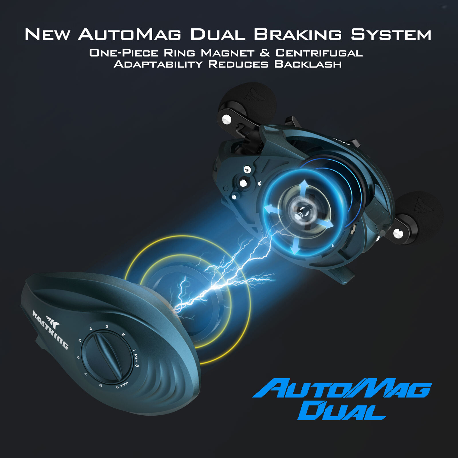 KastKing MegaJaws New AutoMag Dual Braking System Baitcasting Fishing Reel-New