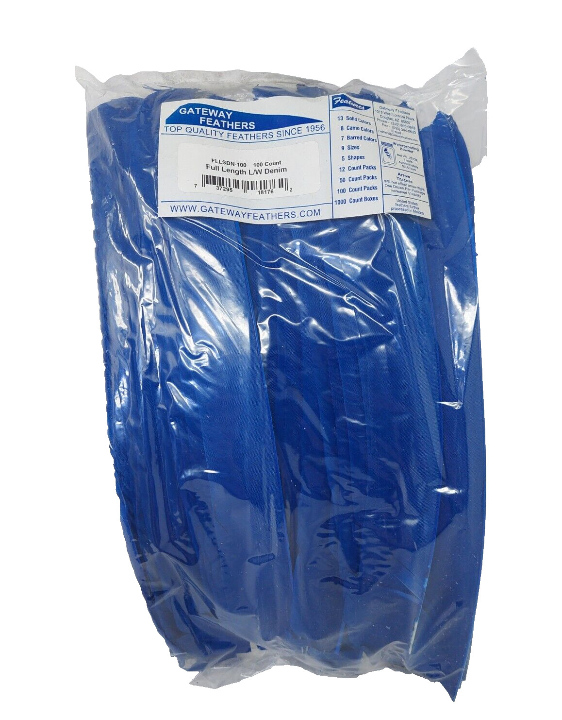 100 Pack Gateway Feathers FULL LENGTH Left Wing: Denim Blue: FLLSDN-100